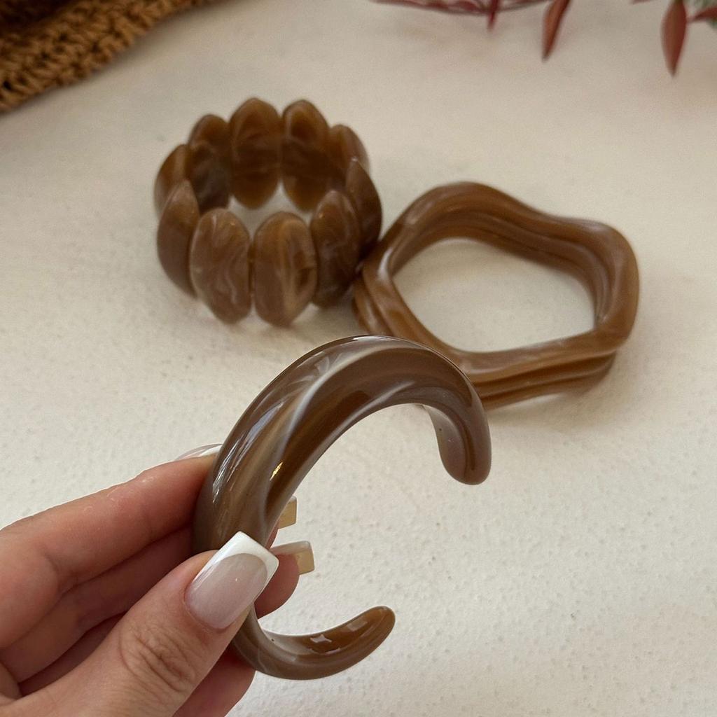 Punk Brown Coffee Resin Acrylic Bangles Hip Hop Irregular Kpop Geometric Wide Bangles For Women Bracelet Pulseras Jewelry