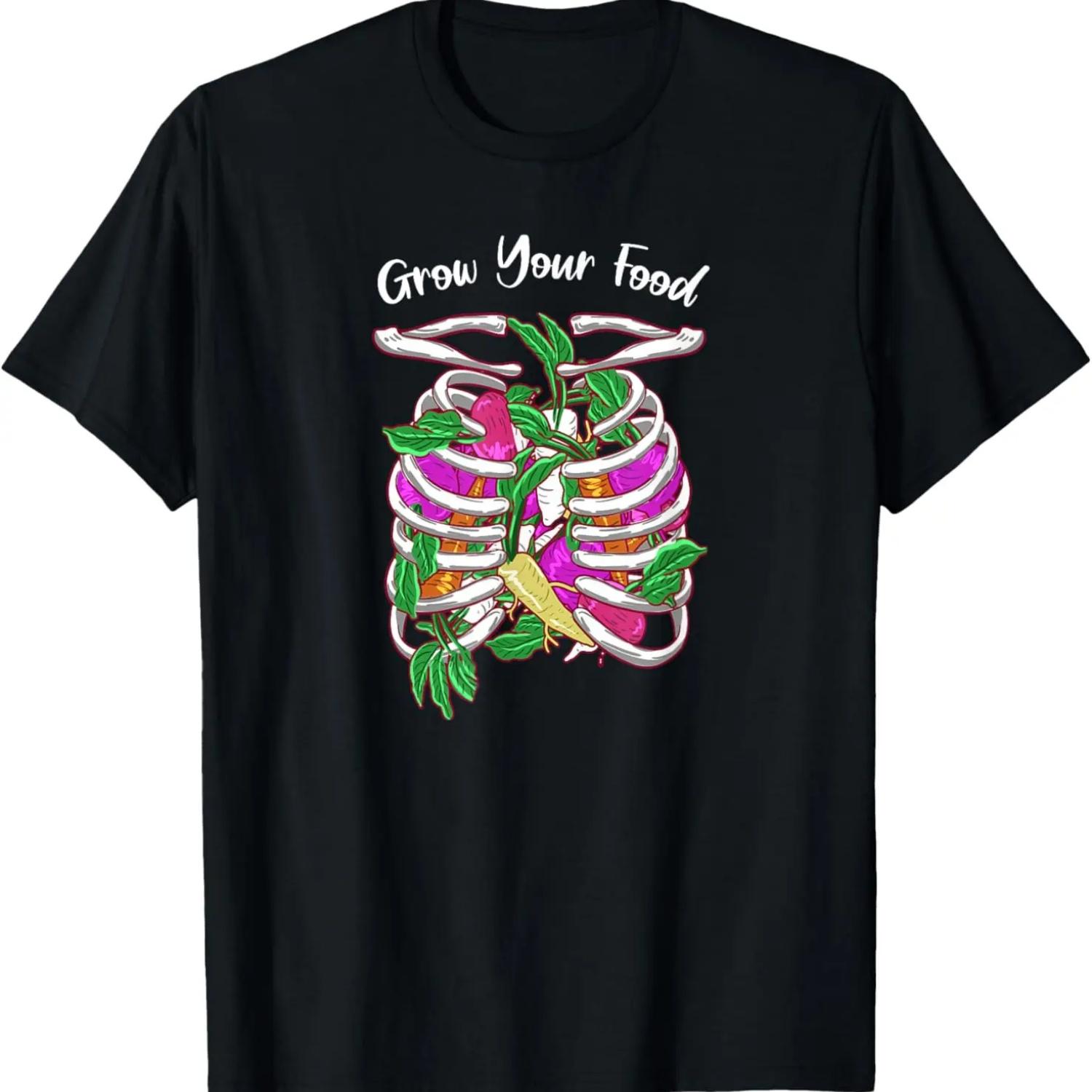 

Grow Your Food Skeleton Funny Garden Plant Green Thumb Gift T-Shirt S