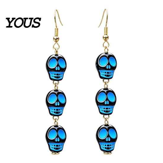 Lightweight Festival Earrings 1 Pair Acrylic Halloween for Women, Triple Skulls Drop Dangle Creative Skull Ornament Earrings, Gothic Jewelry