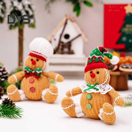 Gingerbread Man Doll Plush Christmas Doll Toy Soft Stuffed Sitting Cookie Gingerbread Festive Decor for Xmas New Year Gift