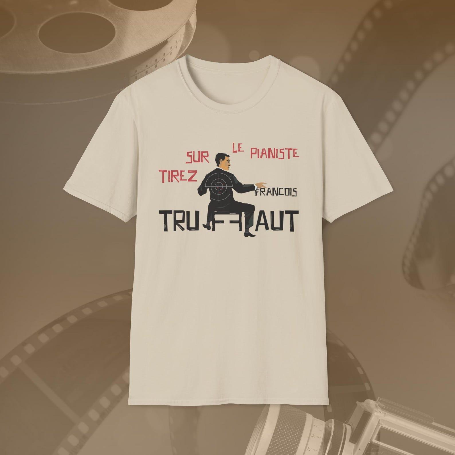 Francois Truffaut Tirez Sur Le Pianiste T-Shirt, Nouvelle Vague fans tee, Charles Aznavour Tirez Sur Le Pianiste T-Shirt, S