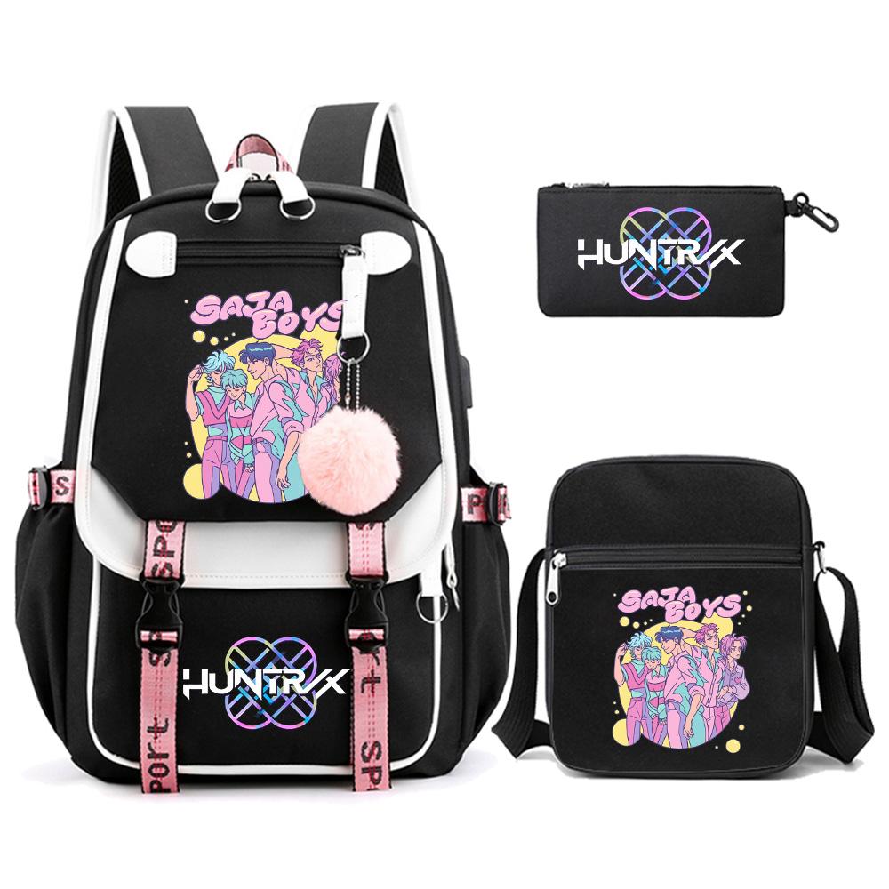 3Pcs/set Anime K-pop Demon Hunters Printed Backpack with Shoulder Bag for Teenager Student Girl Boy Bookbag Large Capacity Travel Bag Kid Gift