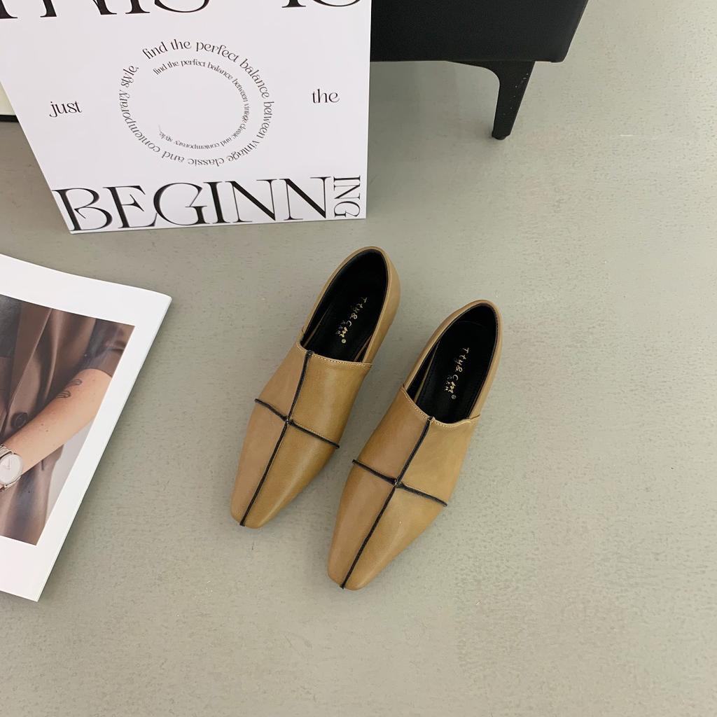 Niche Versatile One-pedal Deep-mouth Small Leather Shoes Women's 2025 New Retro Style Square Head Simple Thick Heel Soft Leather Shoes
