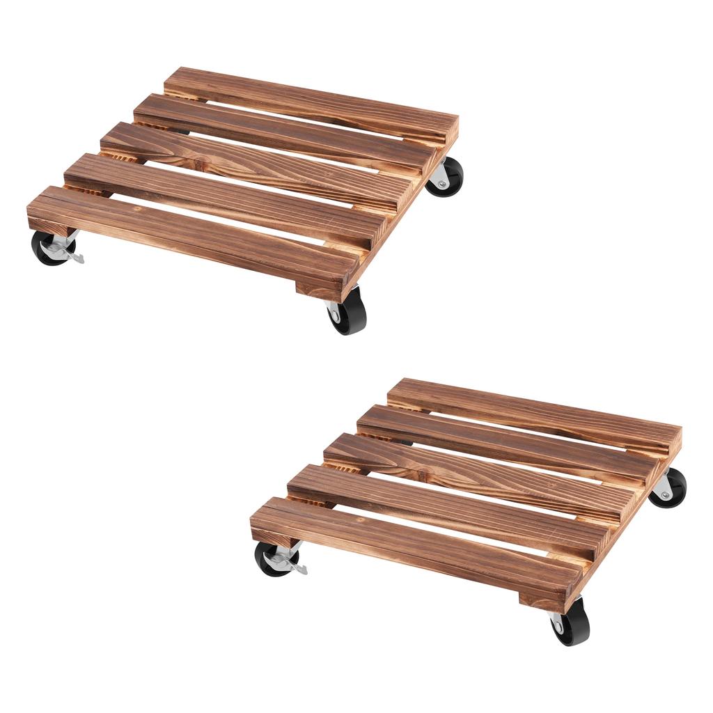 2Pcs Heavy Duty Flower Pot Mobile Tray Universal Wheel Mobile Base Round/Square Wooden Planter Tray Tree Flower Plants Stand