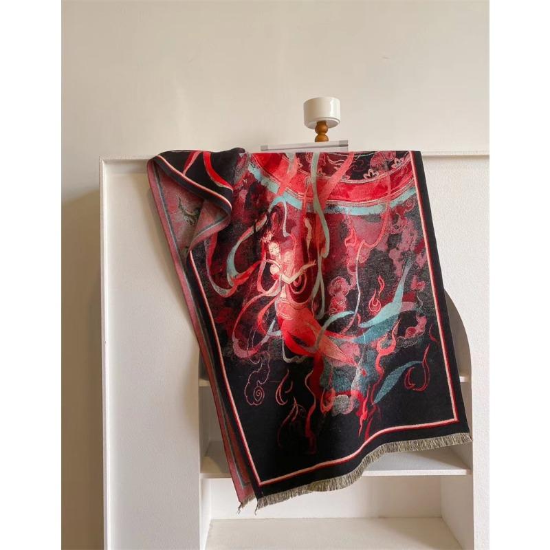 Mid-winter digital printing lengthened thickened warm imitation cashmere scarf mythical shawl women's high sense