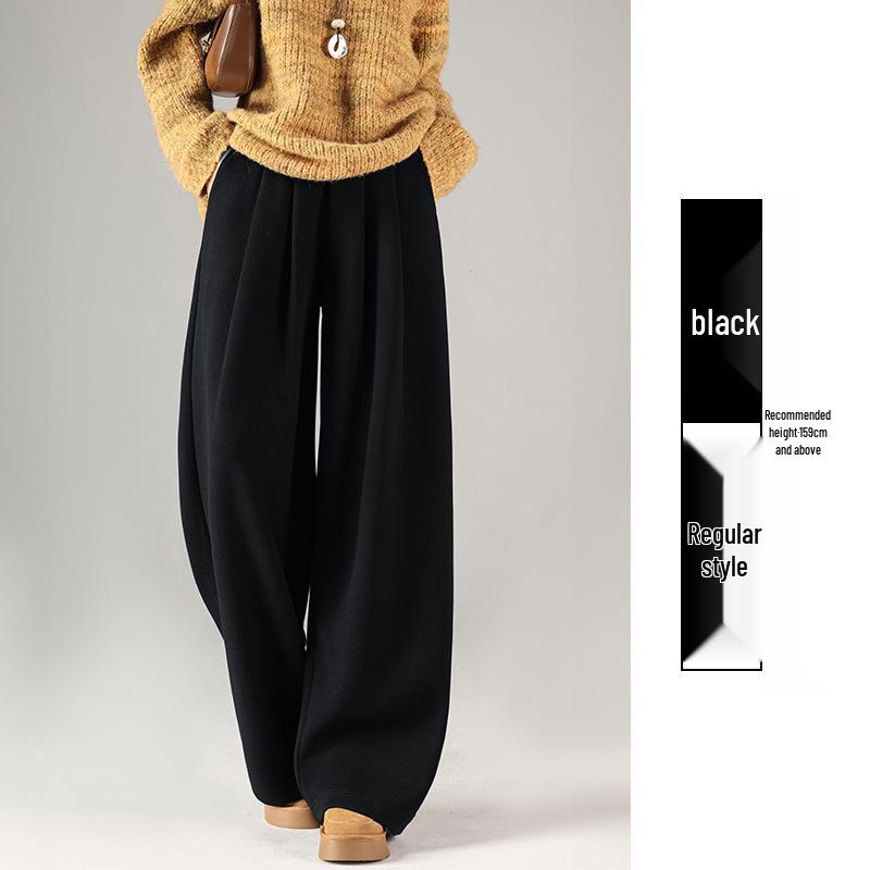 

Women s Wool Wide-Leg Pants - 2026 Spring Korean Style, Petite & Plus Sizes, Velvet-Lined, Slimming, Warm Casual Sweatpants Large