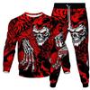 Poker Skull Print Autumn Men's Outfit Casual Tracksuits Vintage O Neck Sweatshirt Jogging Pants Sets Oversized Man 2 Piece Suits