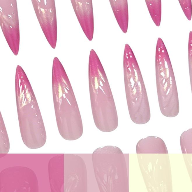 24 Pieces Of Manicure Pink Gradual Change 3D Three-Dimensional Relief Aurora Spice Girl Wind Long Tip Wearing Armor