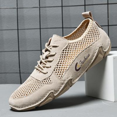 Sommer Herren Casual Sneaker aus echtem Leder Übergröße Nähen Echtes Leder Mesh Schuhe