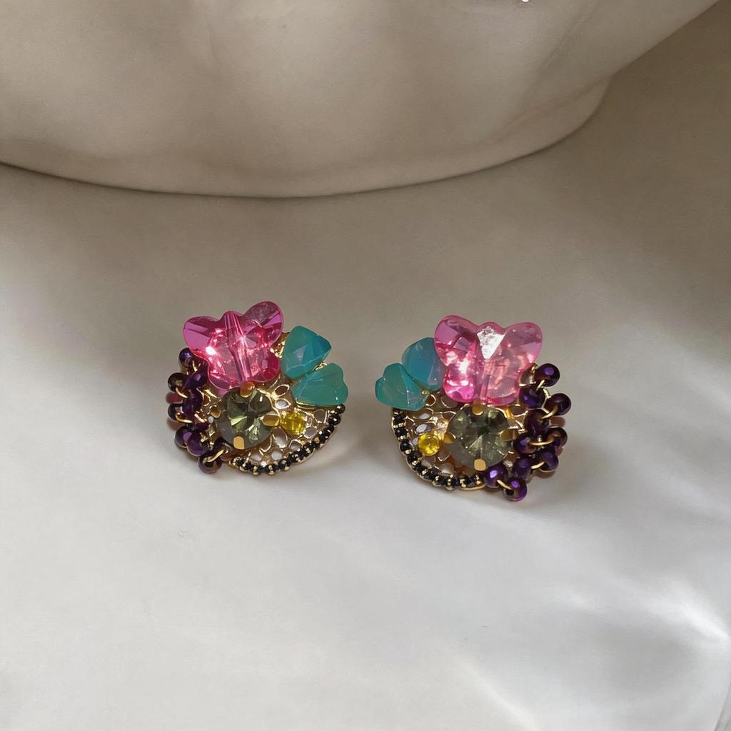 Silver Needle Rhinestone Butterfly Water Drop Earrings - High-End Retro Ear Jewelry