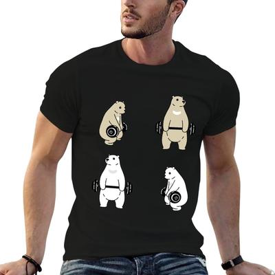 Bear Polar Cartoon Character Dumbbell Sport Gym Training TShirt Essential T Shirt T Shirt Man Casual TShirt
