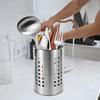 Stainless Steel Kitchen Utensil Holder Flatware Cylinder Silverware Draining Organizer Drying Rack with Round Drain Holes for Forks, Knives, Spoons,