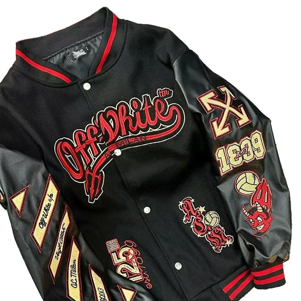 Europäischer Trend Patchwork Leder Baseballjacke mit Stickerei für Damen und Herren - Unisex High Street Stil