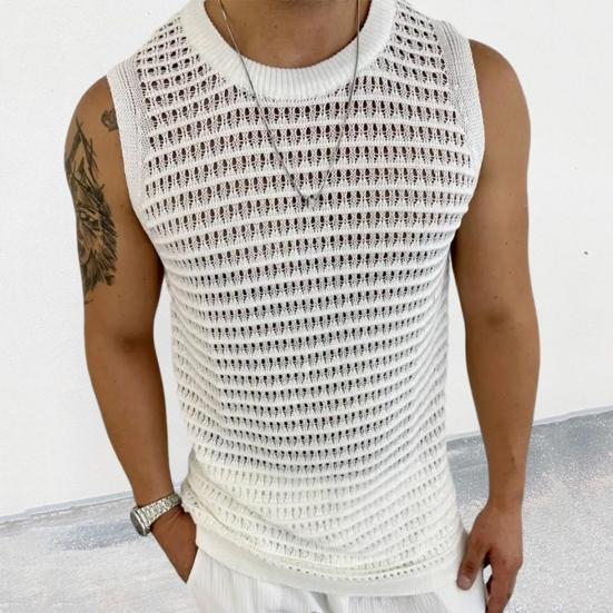 Léto Muži Pletená vesta bez rukávů s výstřihem do O Jednobarevný Slim Fit Vyhloubený Tenký pulovr Topy Streetwear
