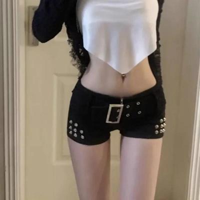 Y2k Grunge Rivet Džínové šortky s nízkým pasem pro ženy Krátké kalhoty Bodycon s vysokým pasem Jarní Nové Silné Teplé Spodní Ropa Mujer