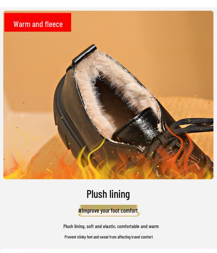 Dámské mokasíny v britském stylu z černé kůže - Zimní, sametově podšité, hřejivé, silná podrážka