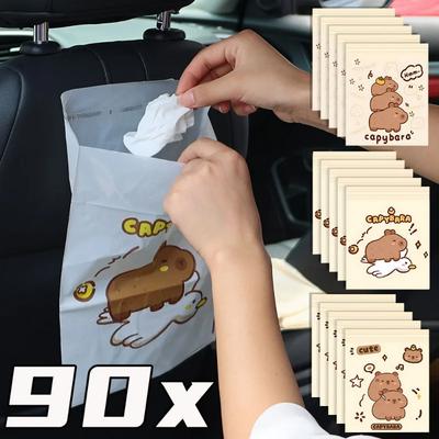 90 Stück Cartoon Capybara Auto Einweg-Müllbeutel Tragbar Universal Auto Tür Sitz Haushalt Verdickt Schreibtisch Mülleimer