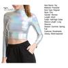 Lady Crop Top Women Club Half-high Collar Glossy Surface Skinny Waist-exposed Solid Color Soft Pullover Breathable Pole Dance Performance Party