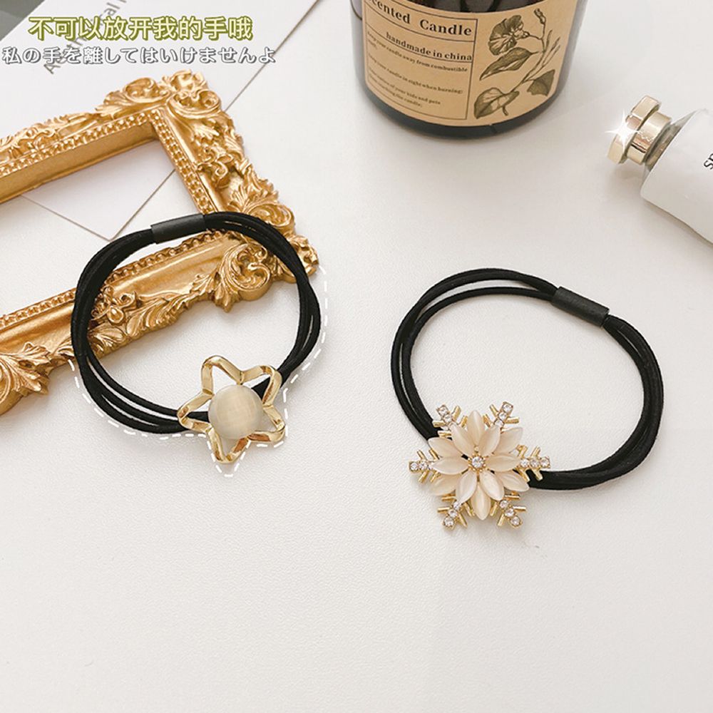

Sweet Snowflake Square Geometry Headwear Korean Style Hair Circle Female Hair Rope Opal Rubber Band snowflake