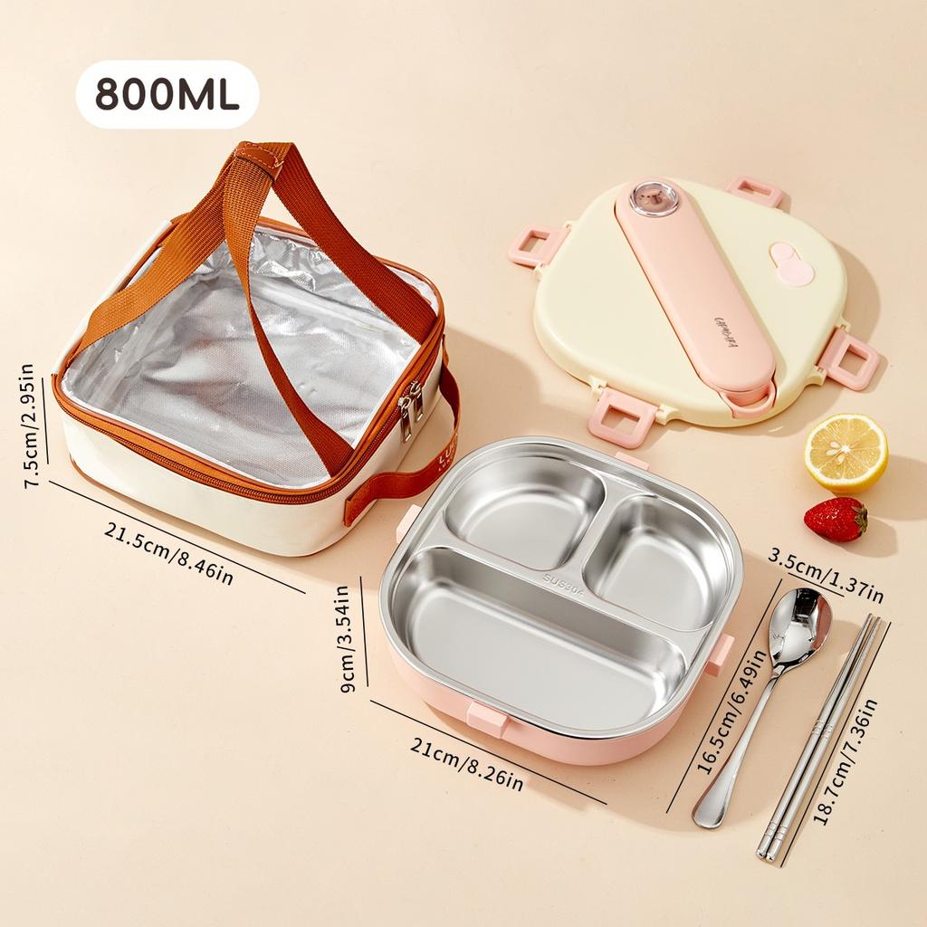 3/4 Grid Portable Square Lunch Container With Cutlery Capybara 304 Stainless Steel Divided Lunch Box For Kids Student Heatable