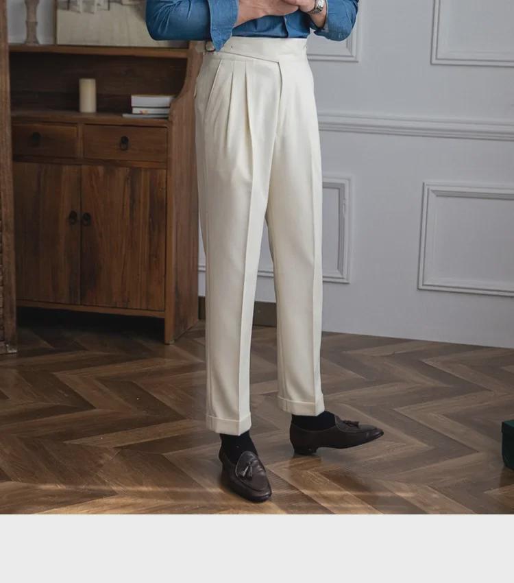 Neapol Paříž Kalhoty do práce s vysokým pasem a úzkým střihem - Britské retro ležérní kalhoty s rovnými nohavicemi
