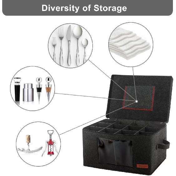 2 Pack Wine Glass Storage Box with Dividers, Stemware Storage Containers for Packing and Moving, China Storage Containers Box for 12 Crystal