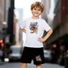 Boys 2 Piece Skateboard Graphic Print Outfit, Short Sleeve T-Shirt and Shorts Set for Kids Age 5-14, Black and White Sporty Casual Summer Clothes
