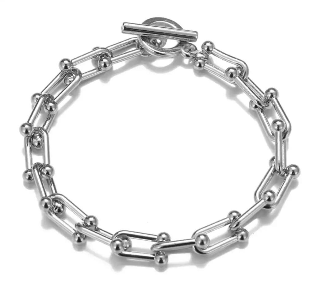 Iris Apricot Bracelet for Men and Women, Stainless Steel Mantle Chain, Silver