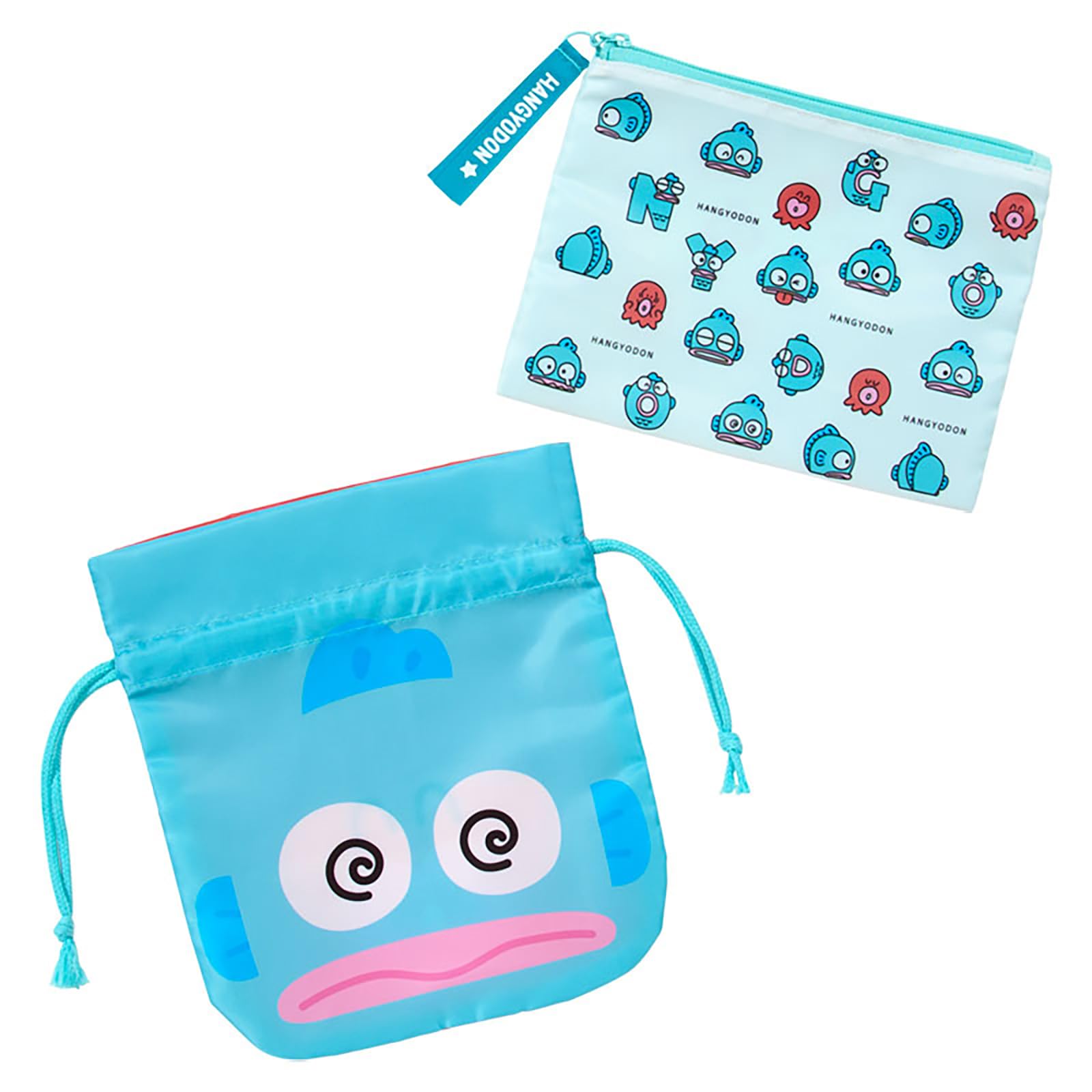 Sanrio Hangyodon and Bad Bats Maru Face Design Pouch and Drawstring Bag Set 753548 Suitable for Ages 3 and Up