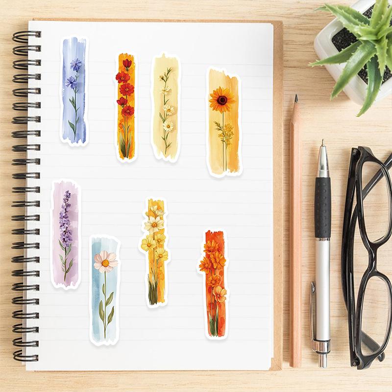 50PCS Plants Stickers Long Strip Creative Plant Floral Sticker Cute Mixed Plant Waterproof Vinyl Decals for Scrapbook Laptop