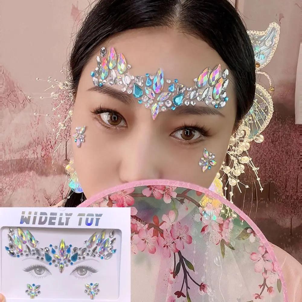 Glue Free 3D Rhinestones Sticker Fake Tattoo Disposable Crystal Facials Sticker Glitter Waterproof Temporary Tattoo Sticker