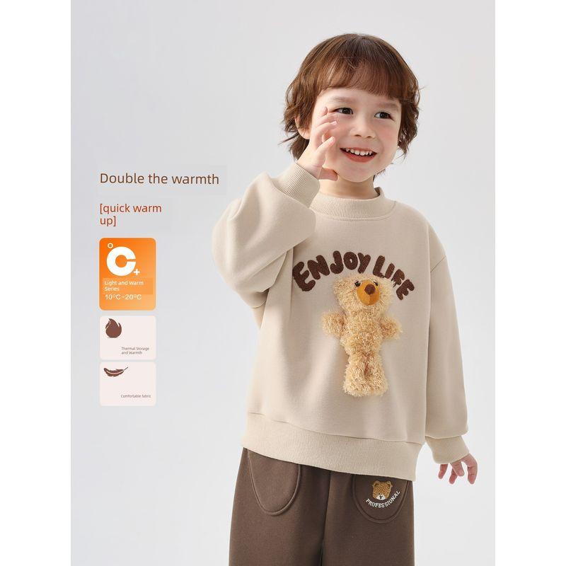 Right-Style European Boys' Fleece Sweatshirt with Half-High Collar, 3D Doll Sweatshirt, Winter Clothing for Toddlers, Thickened and Warm Trendy Top