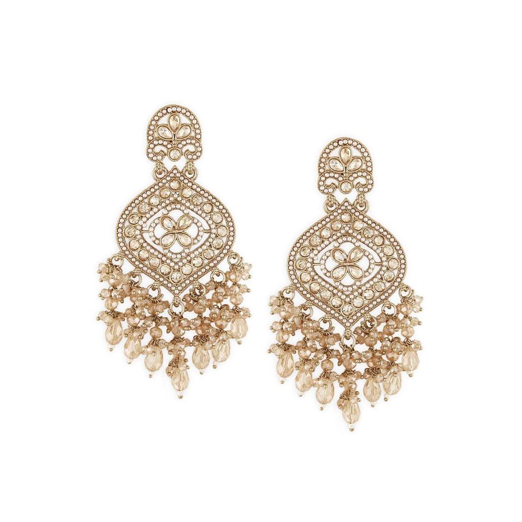 Champagne Color Dazzling Stones & Cluster Beads Drop Dangler Earring For Women