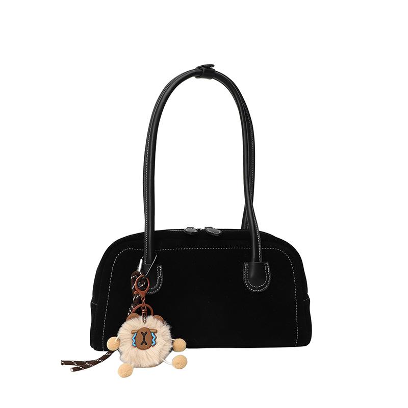 Однотонные сумки-хобо большого размера из искусственной замши Весна/осень Шитье 2026 Новые сумки для женщин Высококачественные универсальные сумки через плечо чёрный