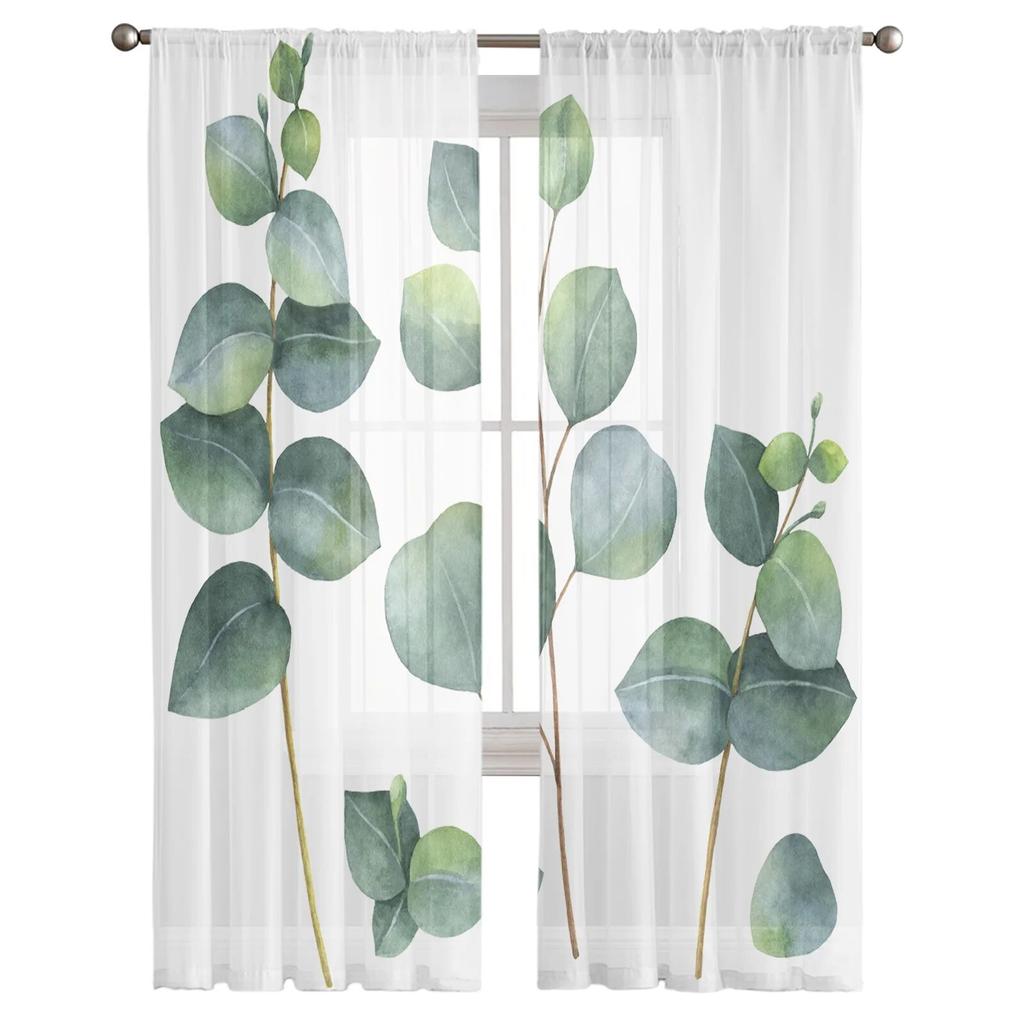 Watercolor Leaves Art Sheer Curtains for Bedroom Living Room Voile Window Curtains Tulle Curtains for Kids Room