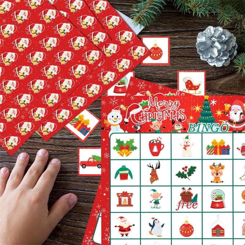 Holiday Bingo Game 24pcs Christmas Themed Cards for Kids and Adults Card with Stickers for Holiday Entertainment