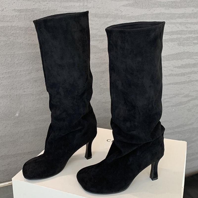 Fashion Winter Street Style Round Toe Women Knee-High Boots Concise Punk Style Thin High Heels Shoes Female Long Booties