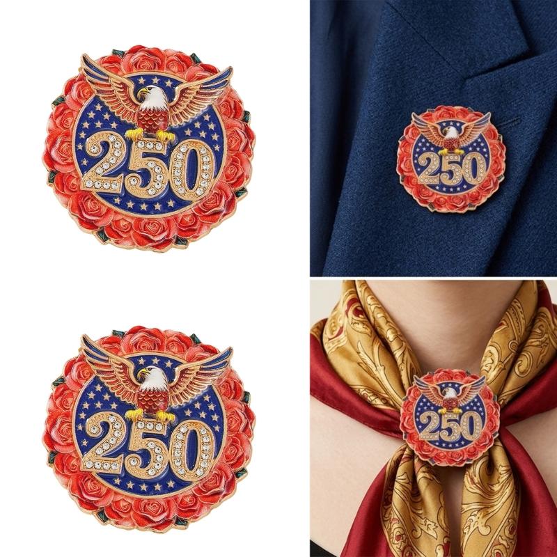 Elegant American 250Th Year Badge Independence Celebration Brooch Polished Zinc Alloy Chest Pin For Formal Wear