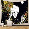 Boho Chic Wall Tapestry With Moon Phase Floral Starry Sky Design Bedroom Yoga Studio Decor