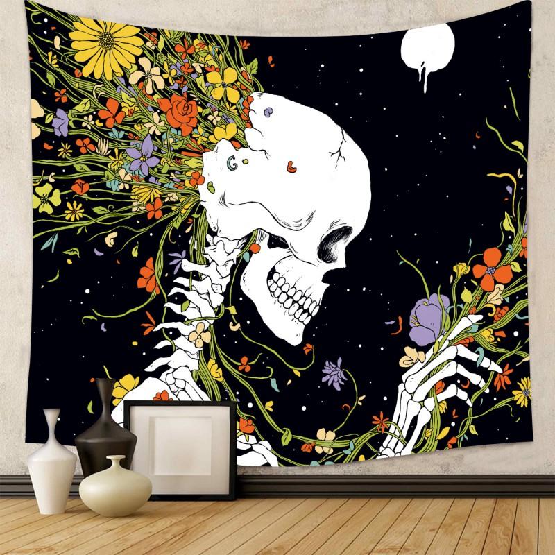 Boho Chic Wall Tapestry With Moon Phase Floral Starry Sky Design Bedroom Yoga Studio Decor