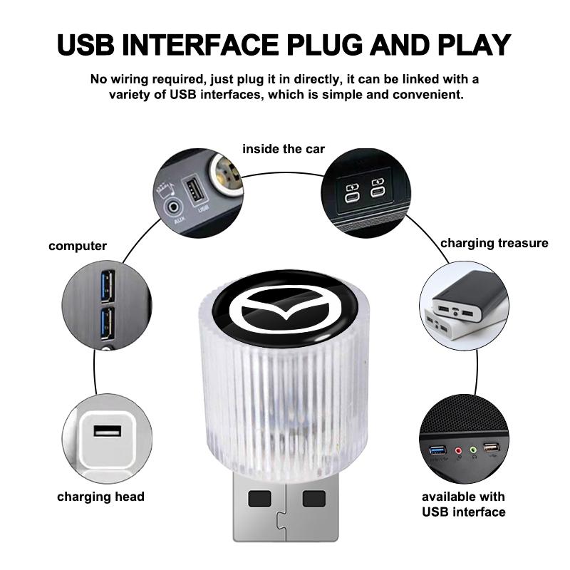 1Pcs USB Car LED Light Auto Interior Atmosphere Light Car Emblem Styling For Mazda 3 6 CX5 2 CX3 CX9 MX5 RX8 Axela Demio MS CX5 2 Axela Demio Atenza
