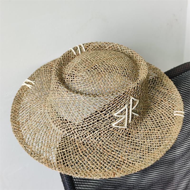 Women Raffia hat French style Summer Straw Sun Hat Women Wide Brim Beach Cap Breathable Hollow Holiday Panama hat Leather Bow