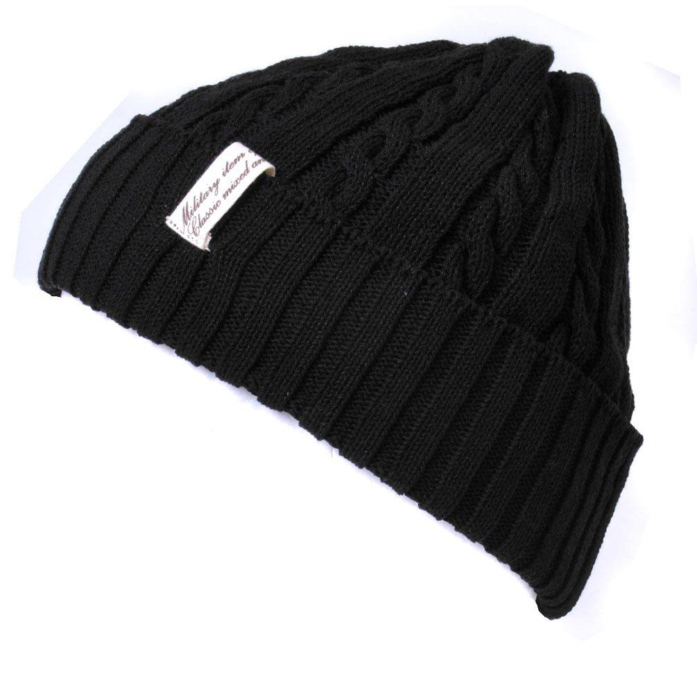 CHARM FUROFU Cable Knit Hat Simple Beanie Watch Linen Hat for Fall and Winter [Free Size/Black]
