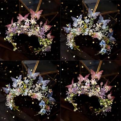Sweet Butterfly Wreath Headband For Kid Children's Forest Style Hairbands Princess Flower Hair Band Flower Girl Headpiece