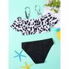 Bikini de Dos Piezas para Niñas Hombros Descubiertos Conjunto Bikini Tirantes Ajustables Estampado de Vaca Parte Superior Parte Inferior Lisa Traje de Baño para Niños
