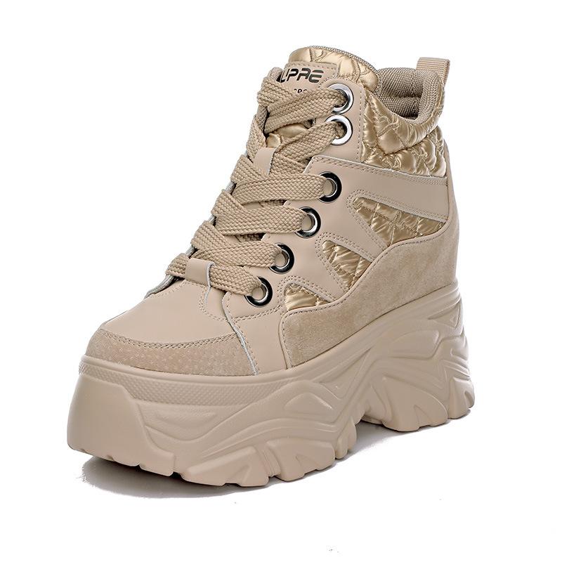 Fashion Genuine Leather Ankle Boots 8CM Spring Fashion Ladies High Platform Wedge Heels Chunky Boots Winter Plush Snow Shoes Woman