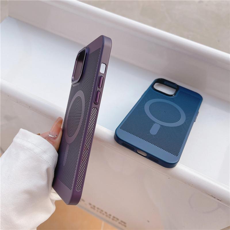 Camera Big Hole Grid Heat Dissipation Magnetic PC Case For iPhone 12 11 Pro Max Non-Slip Anti-fingerprint Back Protector Shell Cover