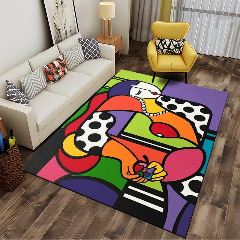Colorful Abstract Woman with Polka Dots - Non-slip Rug Suitable for Living Room and Bedroom Sofas