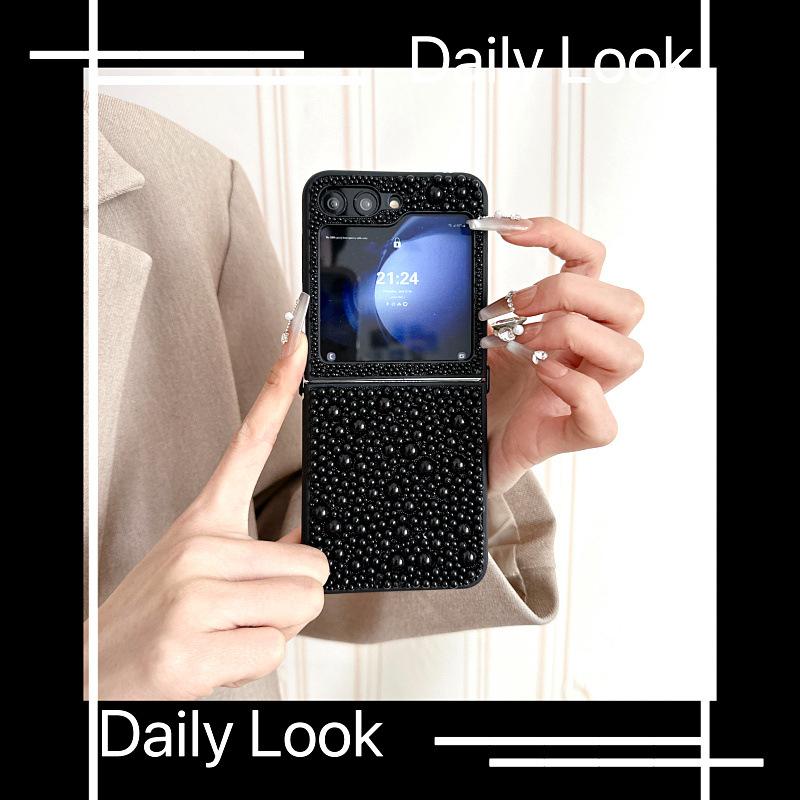 Full Screen Pearls Suitable for Samsung Zflip5 Mobile Phone Case Galaxy ZFlip6 4 3 Folding Protective Case