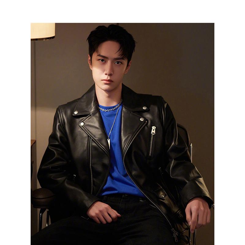 

Men s High Street Korean Loose Jacket Zipper Lapel Cardigan Fashionable Casual Top L чёрный